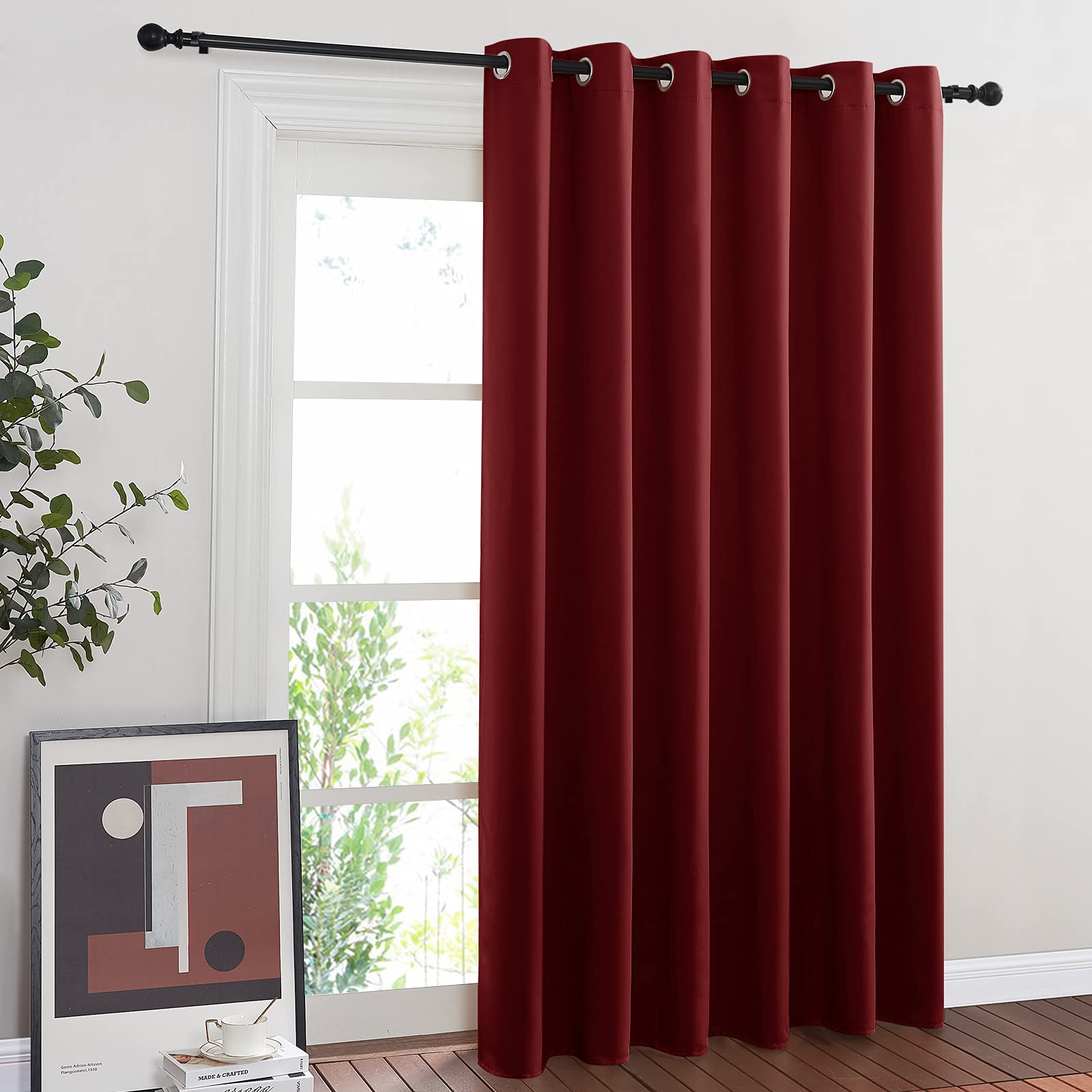 NICETOWN Glass Door Curtains for Window, Wide Thermal Curtain Panels, Sliding Door Drapes, Extra Wide Curtains (Burgundy Red, 80