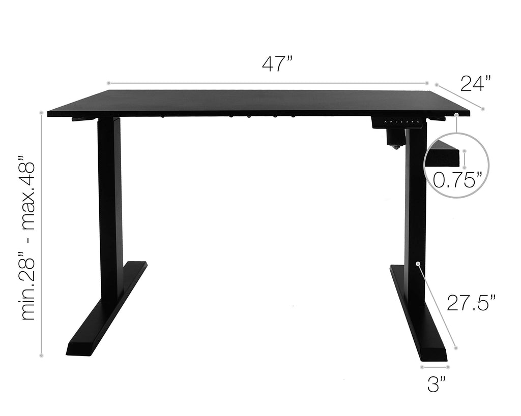TechOrbits Electric Standing Desk Frame 47 x 24 Inch Tabletop - Motorized Workstation Two Leg Stand Up Desk with Memory Settings and Telescopic Sit Stand Height Adjustment (Black Frame/Black Top)