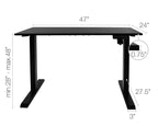 TechOrbits Electric Standing Desk Frame 47 x 24 Inch Tabletop - Motorized Workstation Two Leg Stand Up Desk with Memory Settings and Telescopic Sit Stand Height Adjustment (Black Frame/Black Top)