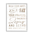 Stupell Industries White Wood Look Jesus and Germs are Everywhere Wash Your Hands Sign, Design by Cindy Jacobs Framed Wall Art, 