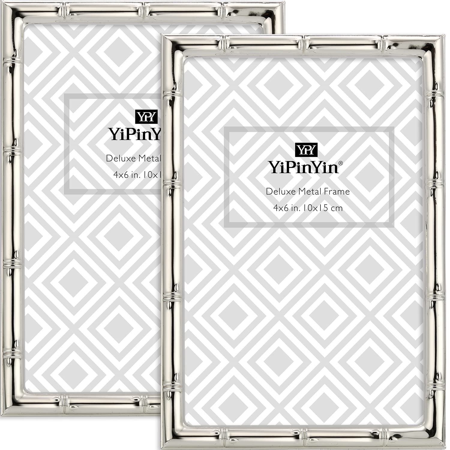 YiPinYin 4x6 Bamboo Detail Designs Silver Metal Picture Frame 2pack, Elegant Silver Plated Baby Nurse Photo Frames 4 x 6 Wit