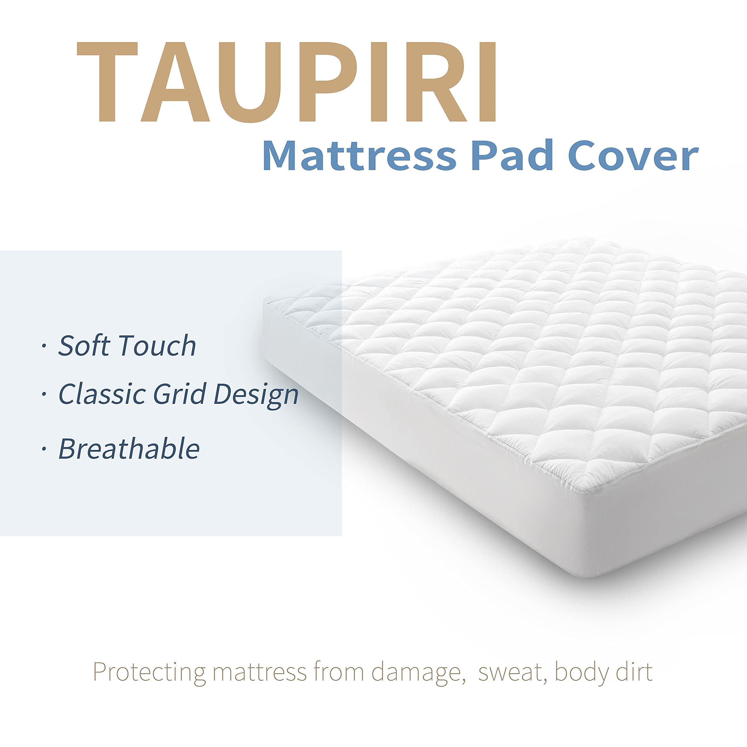 Taupiri California King Quilted Mattress Pad Cover With Deep Pocket (8''-21''), Cooling Soft Pillowtop Mattress Cover, White