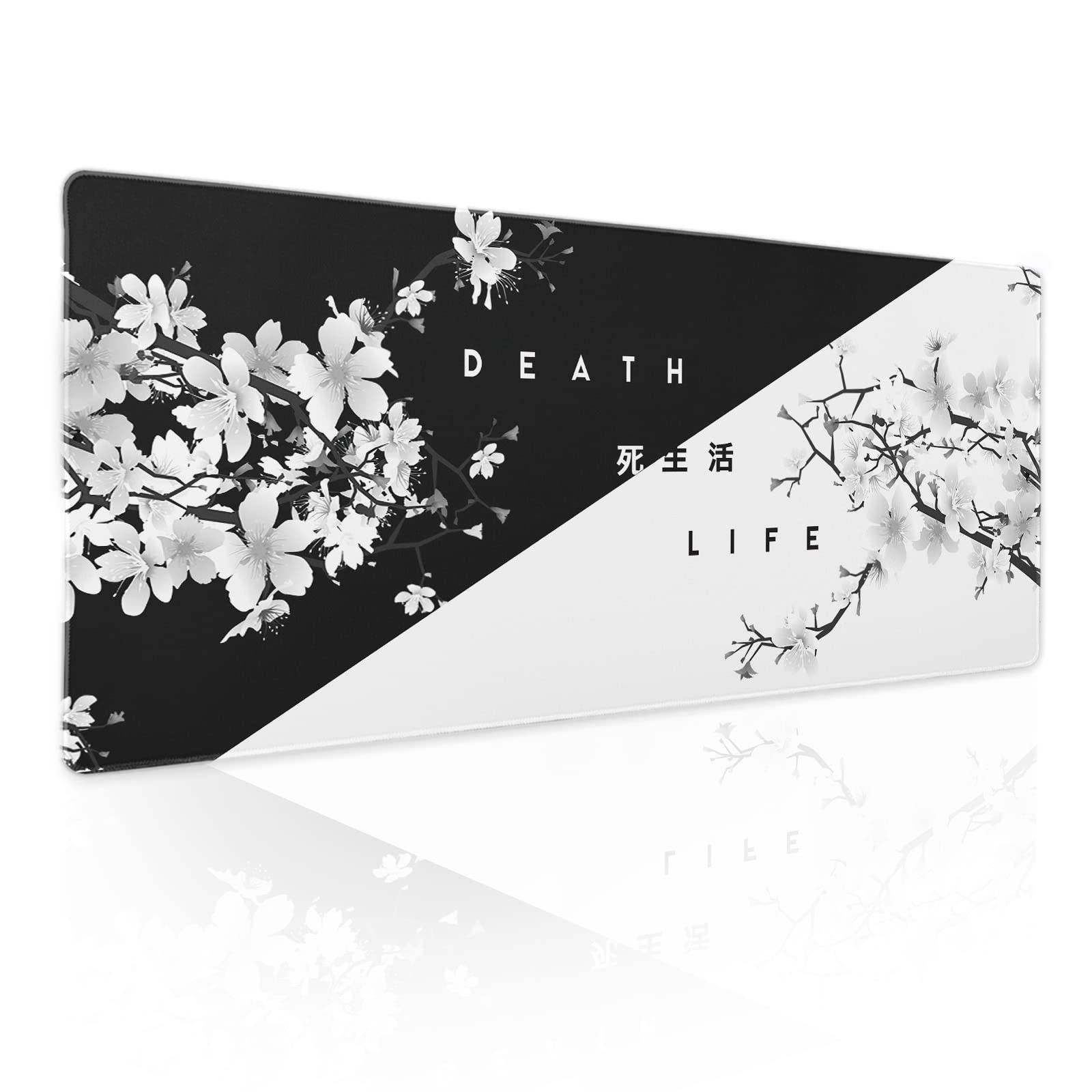 Black White Cherry Blossom Mouse Pad Japanese Sakura Death Life Extended Desk Mat 80X30 Cm Non-Slip Rubber Base Stitched Edge La