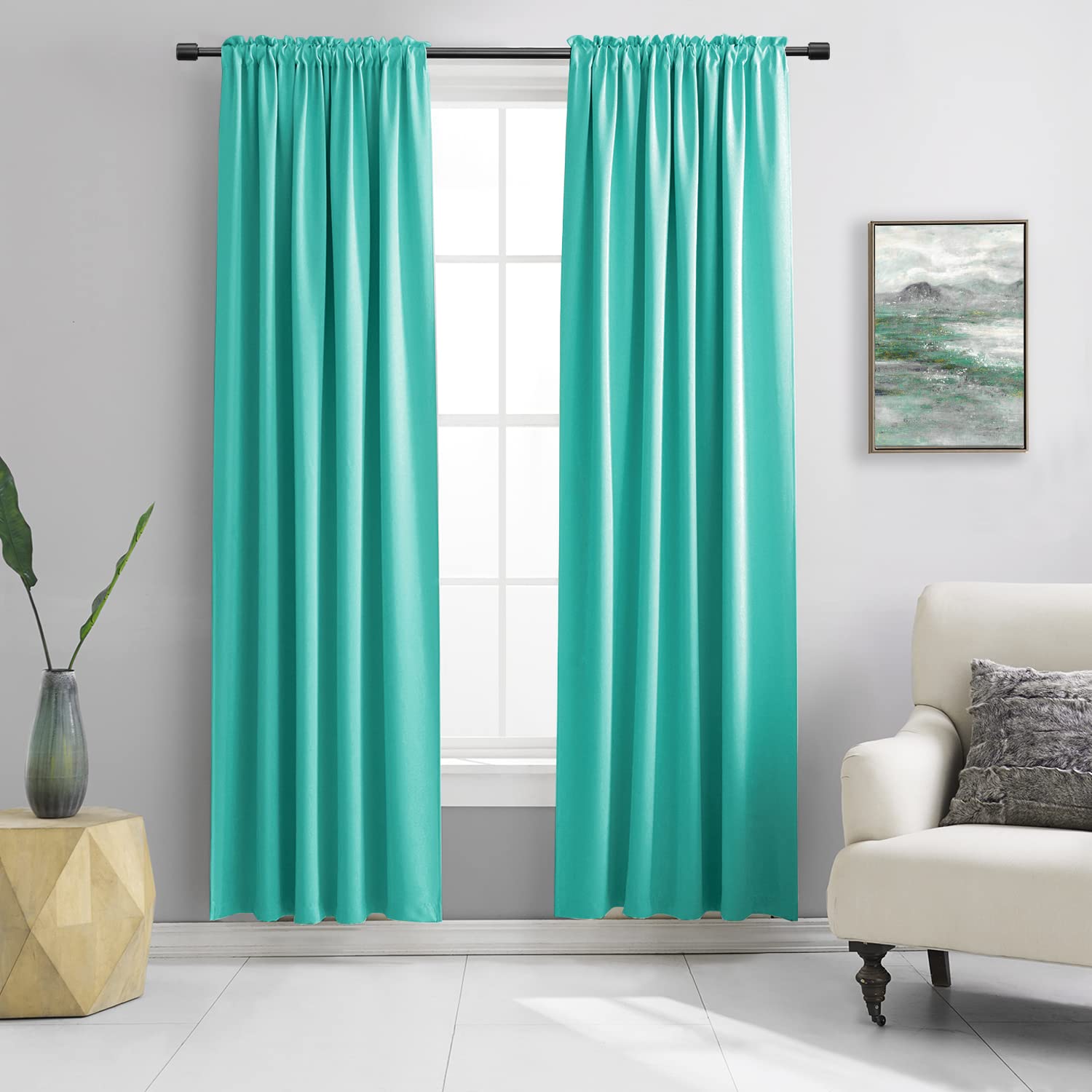 Donren Black Out Window Curtains For Living Room - 90 Inch Room Darkening Thermal Insulated Rod Pocket Curtain Panels (Turquoise