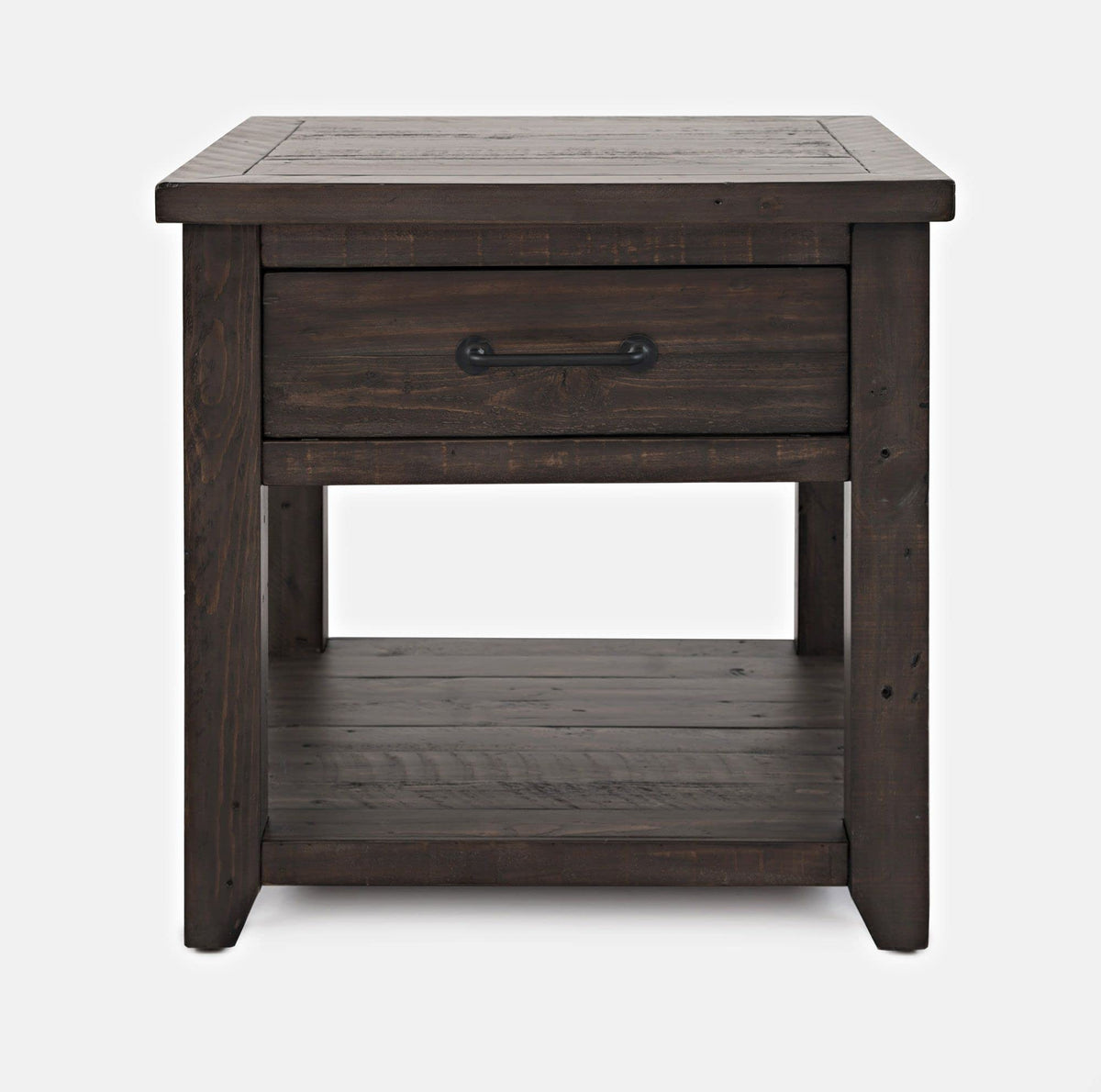 Jofran Madison County Reclaimed Solid Wood Rustic Farmhouse Harris End Table with Drawer and Shelf, Barnwood Brown