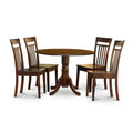 East West Furniture DLCA5-MAH-W 5 Piece Dining Set Includes a Round Dining Room Table with Dropleaf and 4 Wood Seat Chairs, 42x42 Inch, Mahogany