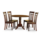 East West Furniture DLCA5-MAH-W 5 Piece Dining Set Includes a Round Dining Room Table with Dropleaf and 4 Wood Seat Chairs, 42x42 Inch, Mahogany