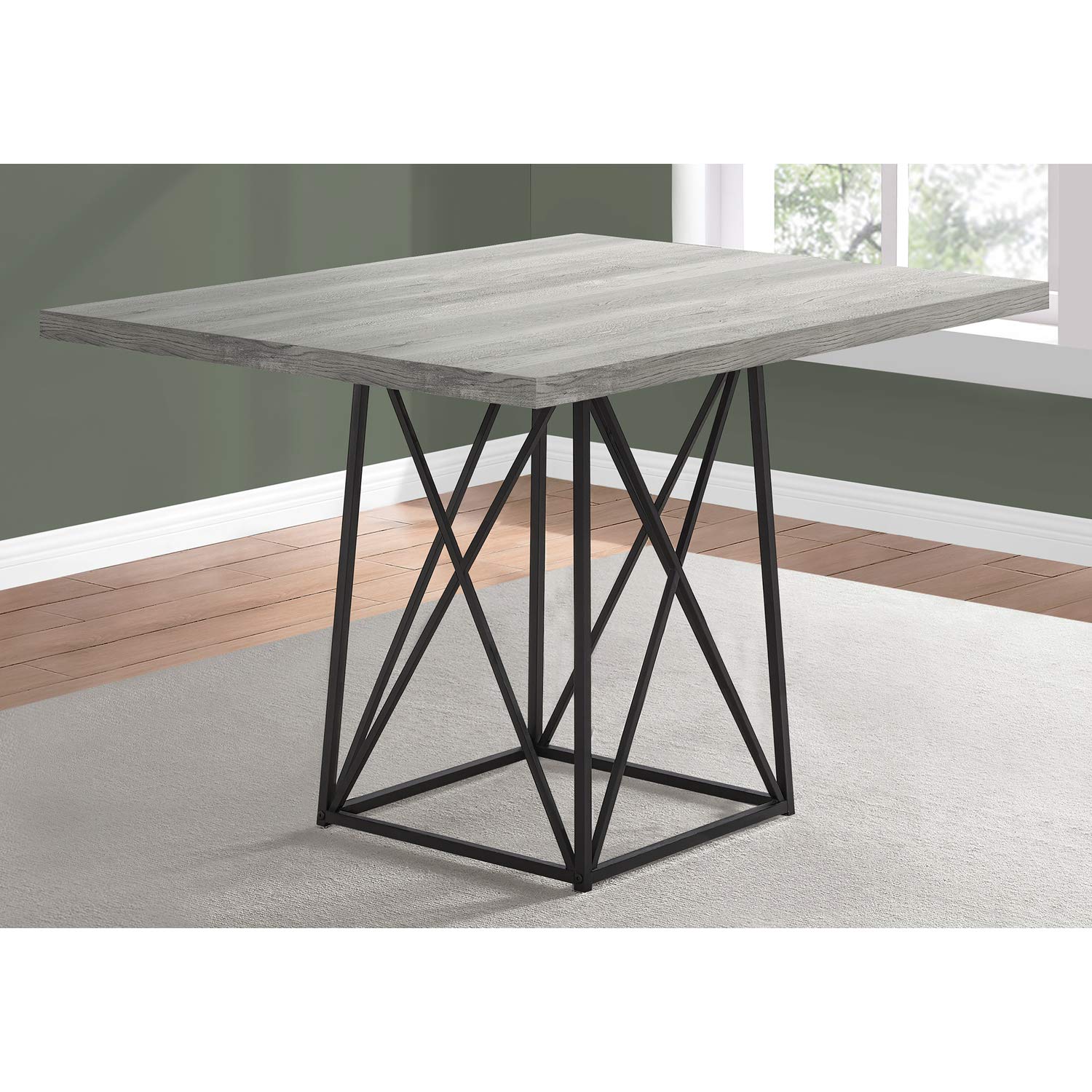 Monarch Specialties Dining Table Metal, 36&quot; X 48&quot;, Grey Reclaimed Wood-Look/Black Base