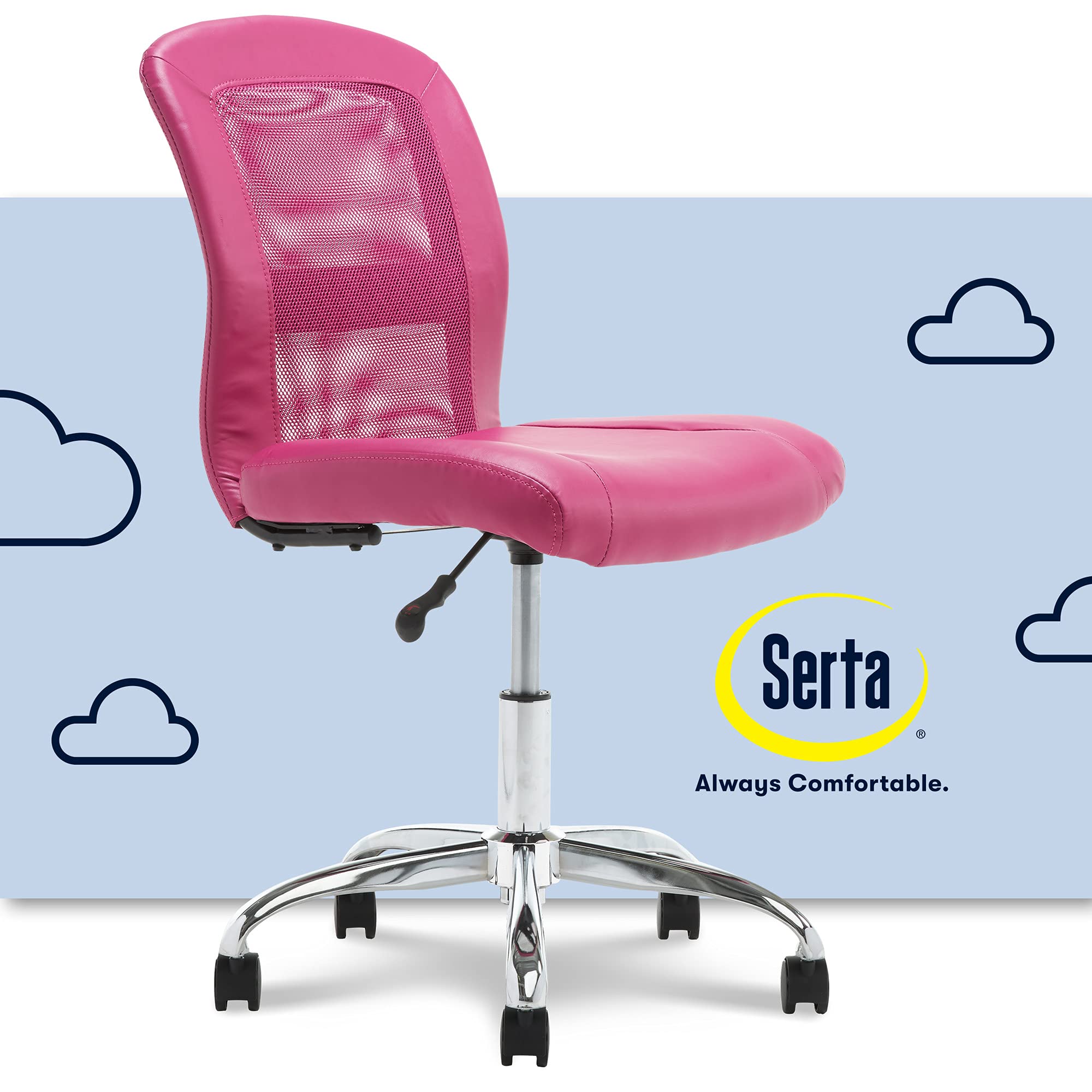 Serta Essential Mesh Low-Back Computer Desk Task Chair With No Arms For Home Office Or Conference Room, Faux Leather, Pink