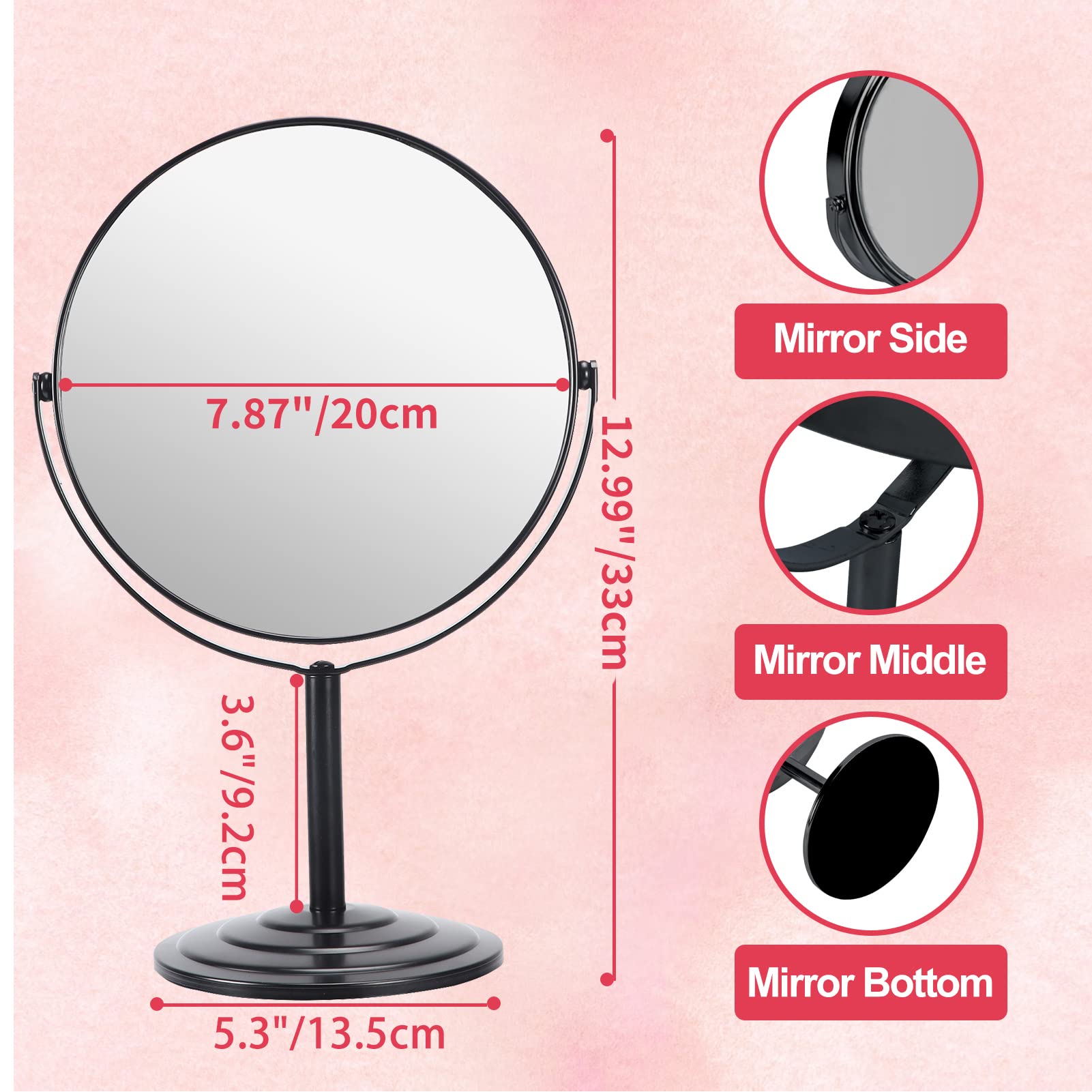 Schliersee 3X Magnifying Vanity Makeup Mirror Double Sided 7 Inch 1X/3X Magnification Tabletop Mirror, Black