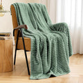 Miulee Fleece Throw Blanket With Stripe Pattern Fuzzy Flannel Sage Green Blanket For Couch Plush Warm Cozy Bed Blanket Boho Decor For Bed Sofa Chair Twin Size 60'X80'