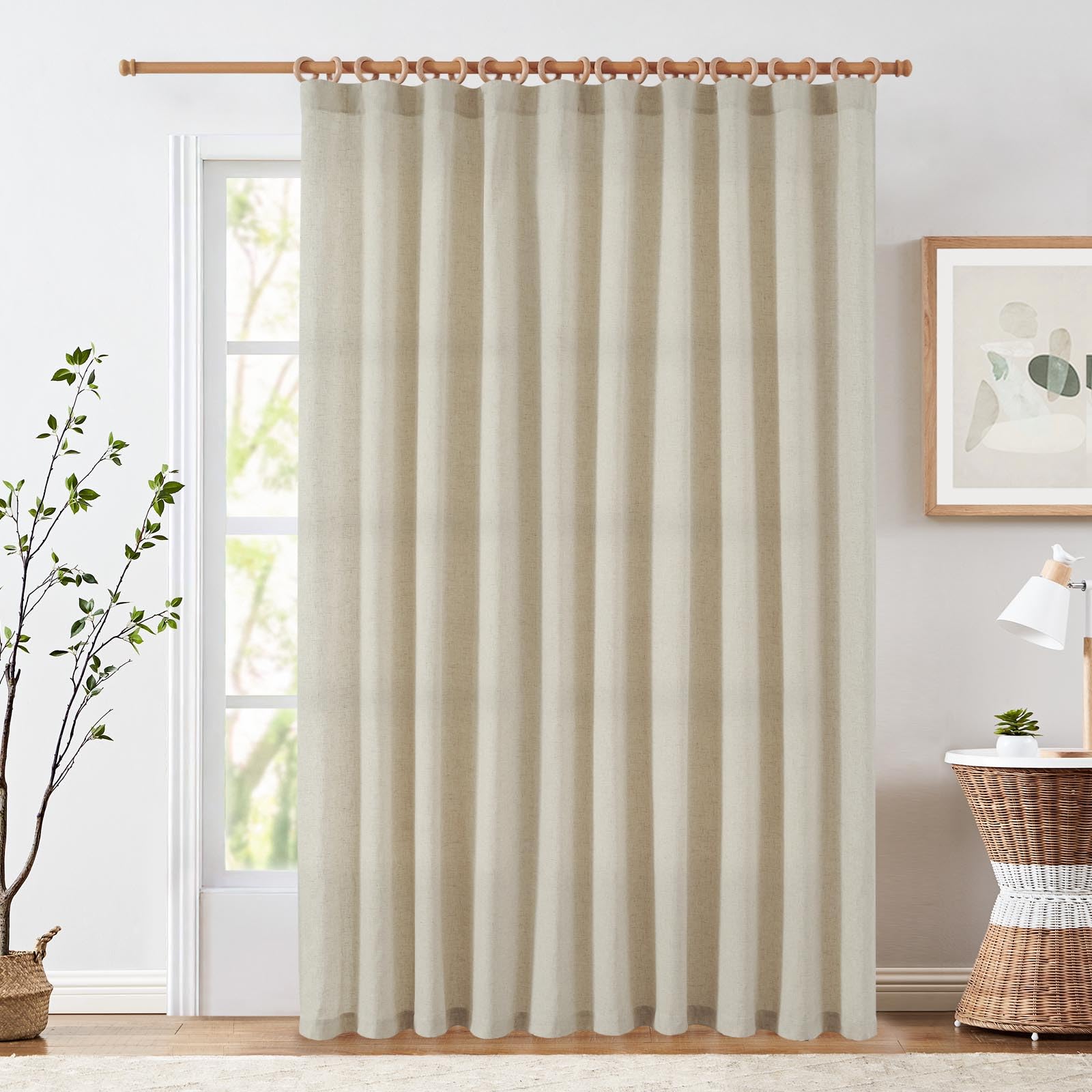 Jinchan Linen Blend Curtain For Living Room 84 Inch Length Extra Wide For Room Divider Oat Curtain Rustic Farmhouse Curtain Rod Pocket Back Tab Light Filtering Bedroom Window Curtain 1 Panel Oat