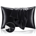 Bedelite Satin Pillowcase With Zipper, Black Pillow Cases Queen Size Set Of 2, Super Soft And Cooling Similar To Silk Pillow Cas