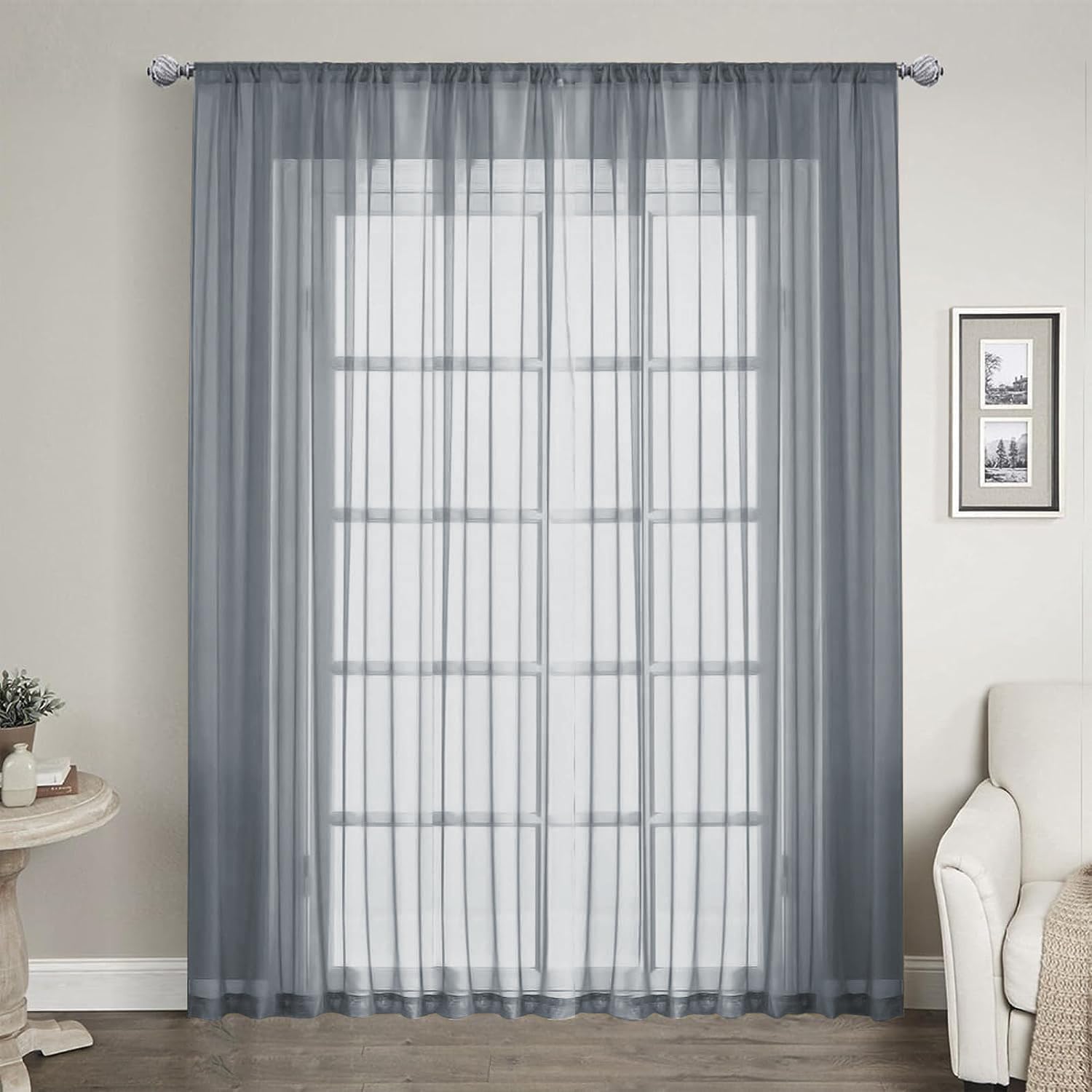 LOYOLADY Gray Sheer Curtains 84 inches Long 1 Panels Set Bedroom Sheer Curtains Sheer Curtain for Living Room 100'' W x 84'' L