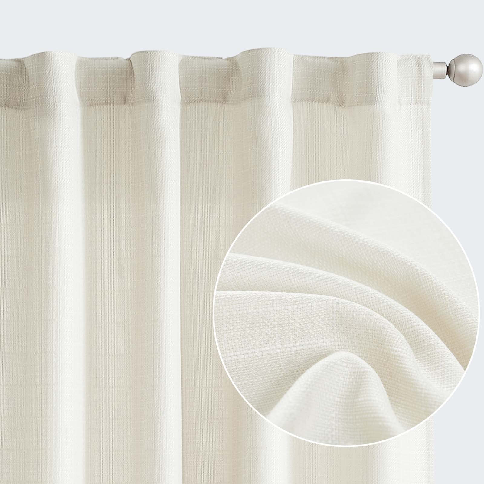 jinchan Ivory Curtains for Living Room Linen Textured Curtains 63 Inch Length Farmhouse Country Curtains Casual Weave Back Tab D