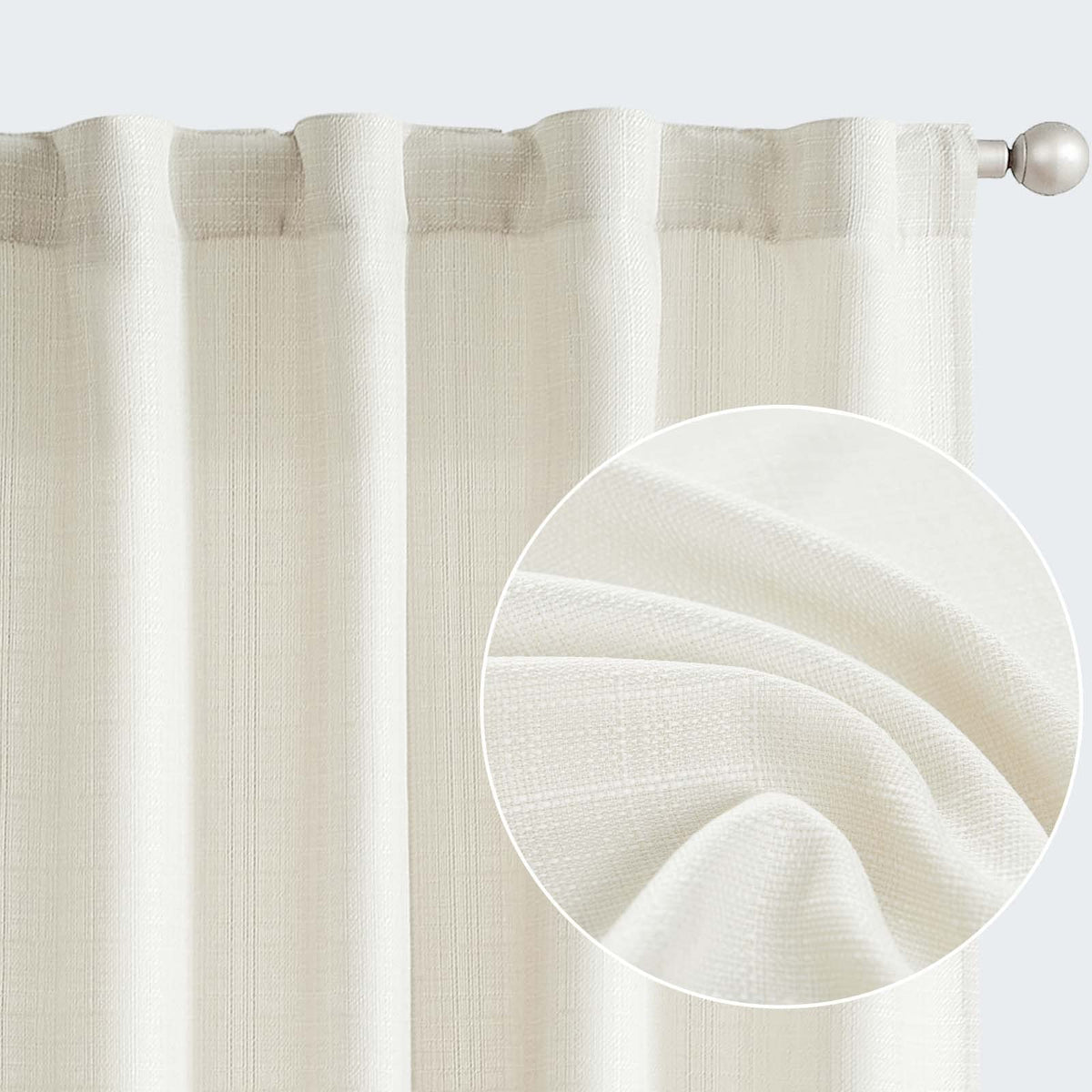 jinchan Ivory Curtains for Living Room Bedroom Linen Textured Curtains 90 Inches Long Farmhouse Country Curtains Casual Weave Ba