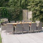 vidaXL Patio Dining Set 13 Piece with Cushions Garden Outdoor Terrace Balcony Dining Dinner Dinette Table Armchair Seat Seating Furniture Gray