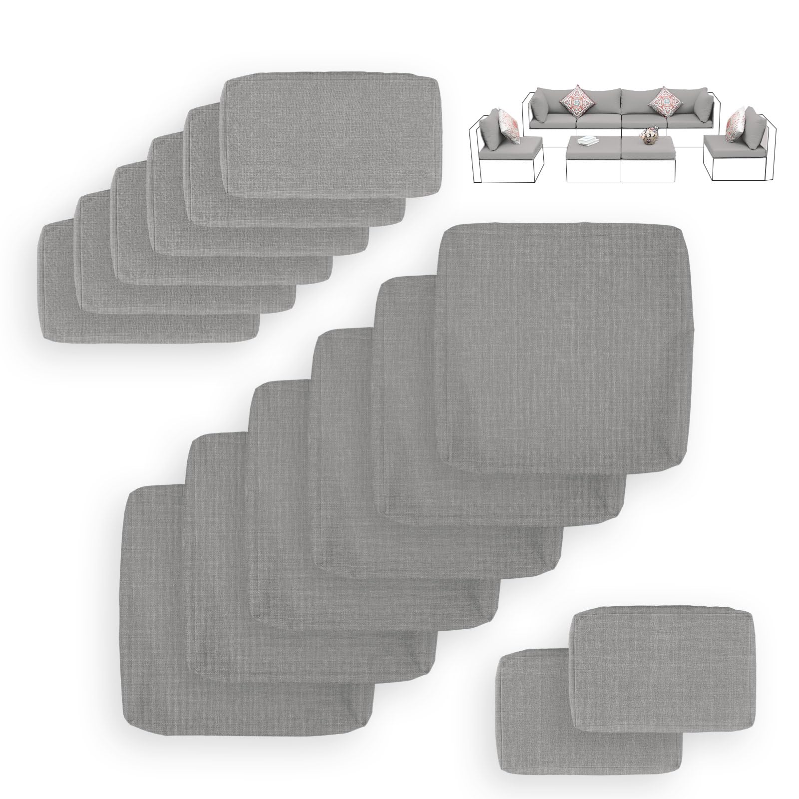 Fincati 14 Pcs Light Gray Patio Cushion Covers Replacement,27X27 Inch Light Gray Outdoor Cushion Covers With Zipper, Water Resis