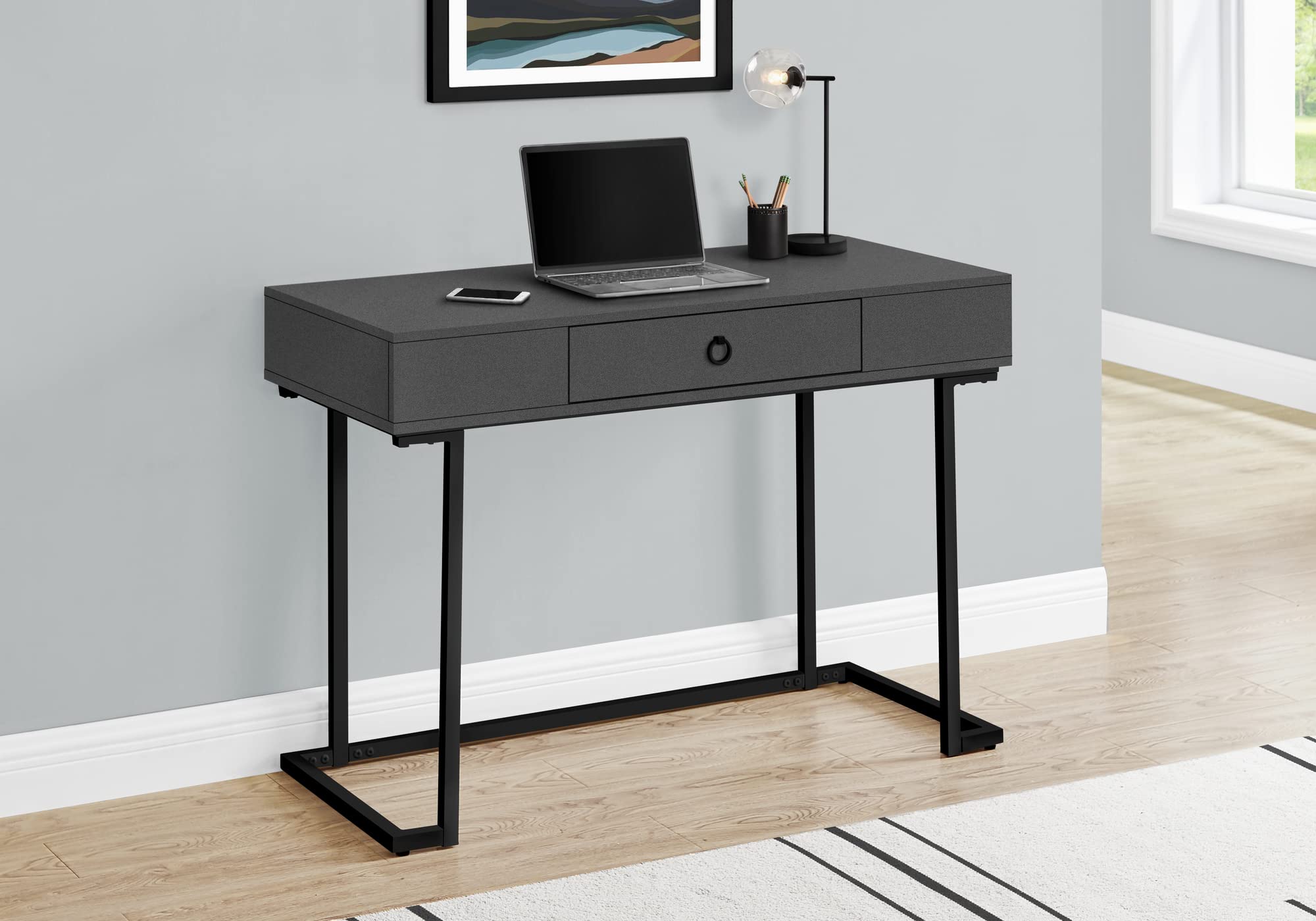 Monarch Specialties 7386 Computer Desk, Home Office, Laptop, Storage Drawers, 42&quot; L, Work, Metal, Laminate, Contemporary, Desk-42 L Modern Grey Black, 41.75&quot; L x 19.75&quot; W x 30&quot; H
