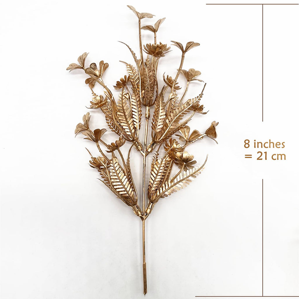 Gold Fake Flowers Artificial Shrubs For Christmas Decor, Plastic Plants Faux Leaves Stems Grass Foliage Home Wreath Ornaments Pa