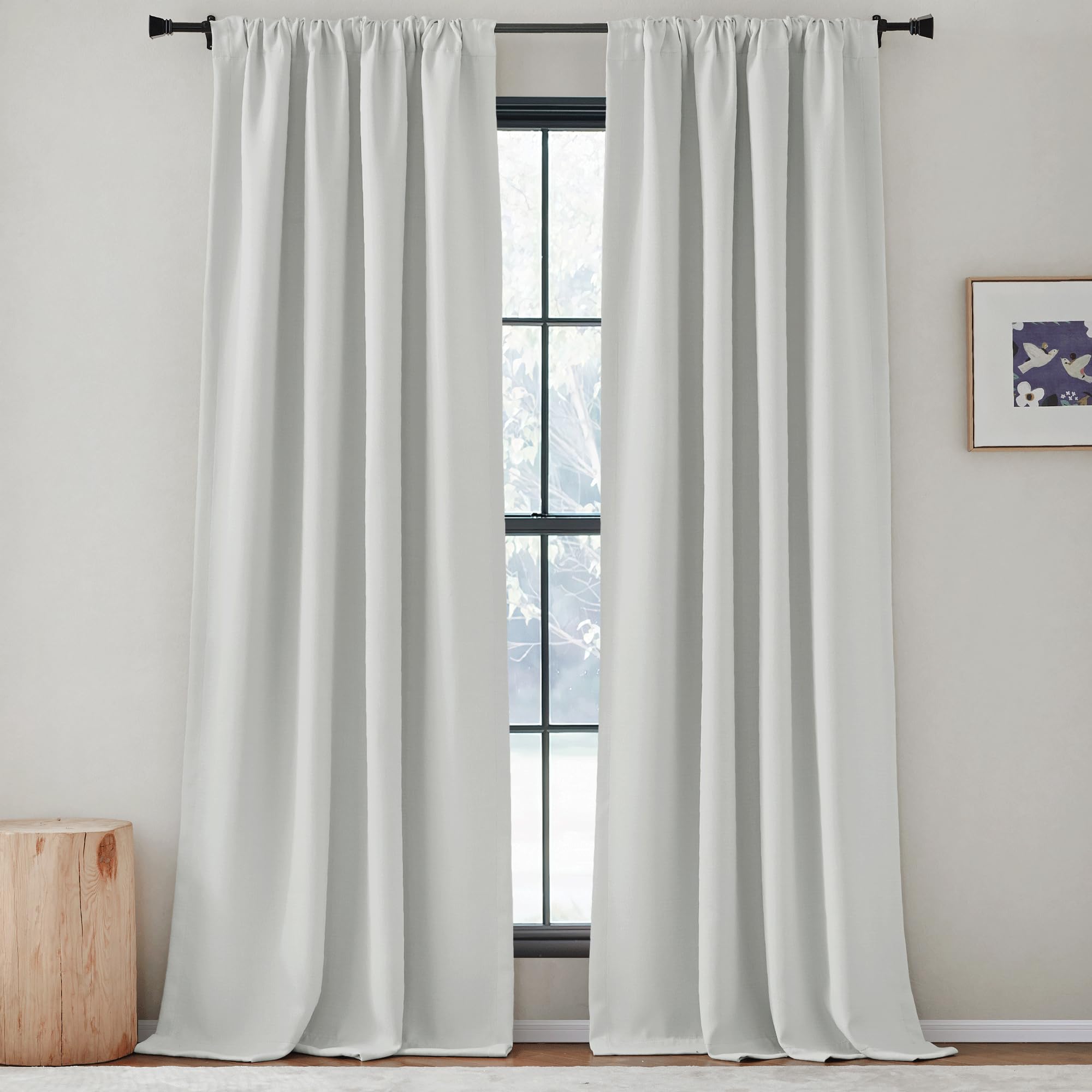 Nicetown Greyish White Room Darkening Curtains 102 Inches Long, Rod Pocket/Back Tab/Hook Light Block Voice Reducing Window Treat