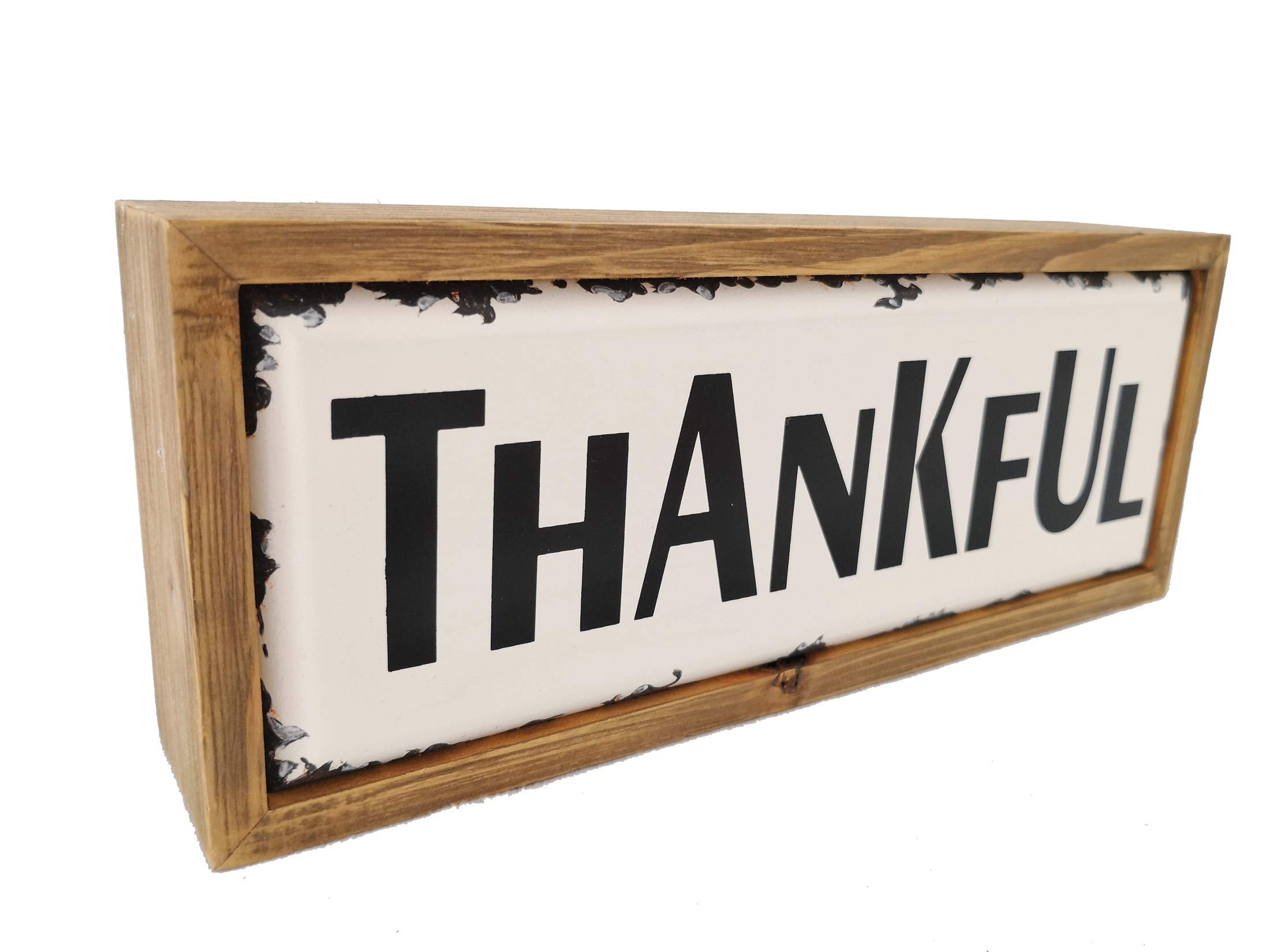 PARISLOFT Thankful Enamel Surface Decorative Shelf Sitter Inspirational Wood Block Sign Table Top Decor Plaque 10 x 2 x 3.75 inc