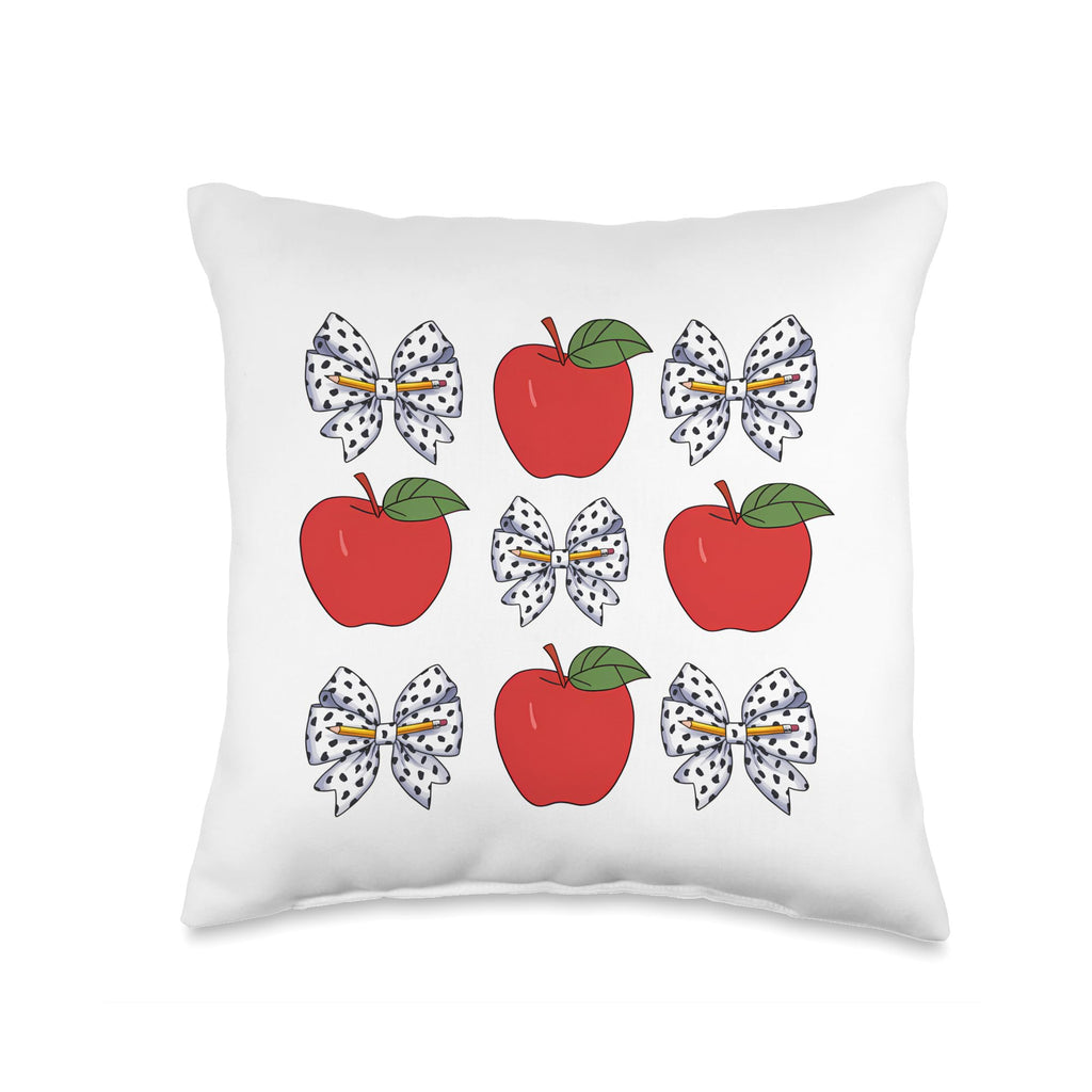 Back To School Teacher Coquette Bow Pencil Dalmatian Dots Throw Pillow