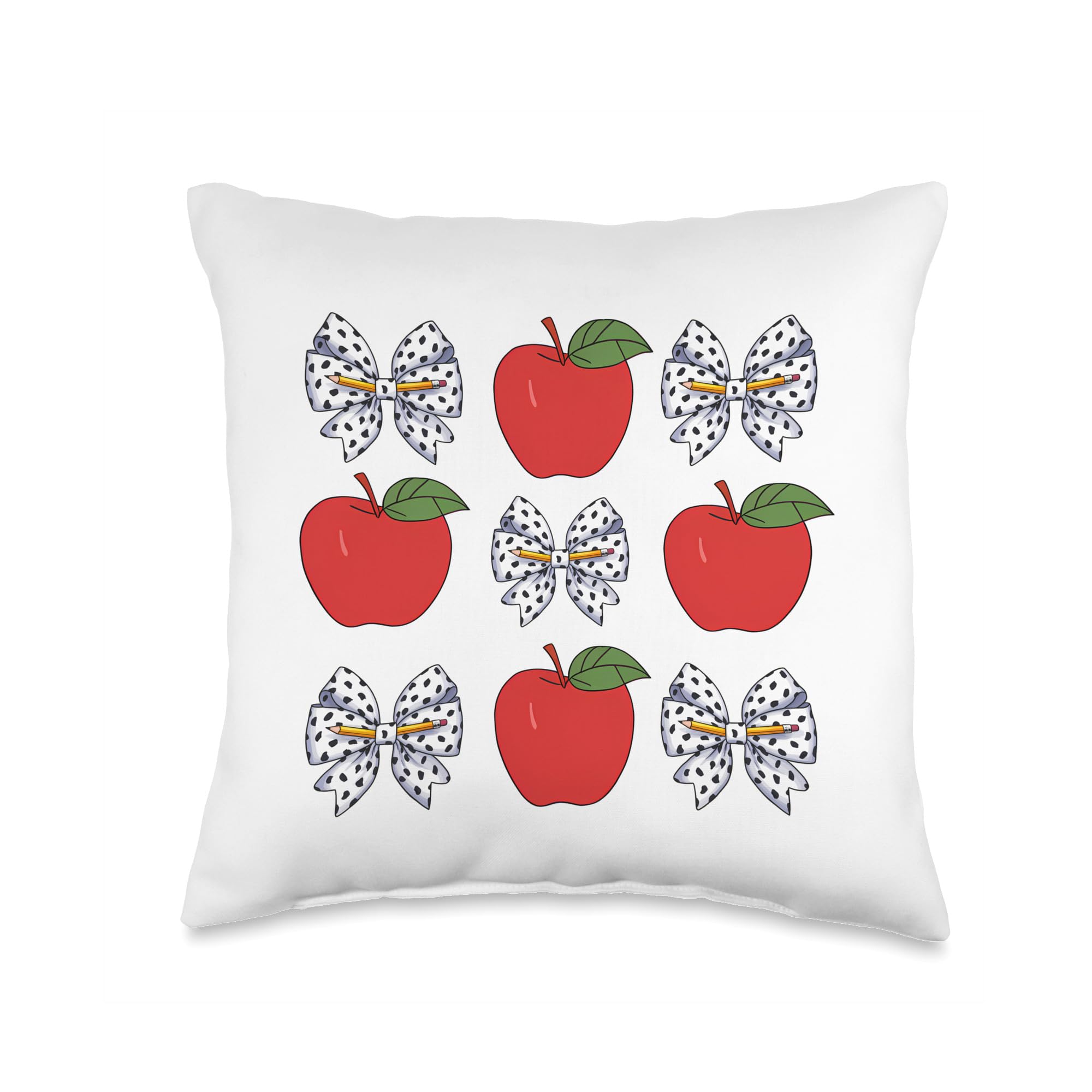 Back To School Teacher Coquette Bow Pencil Dalmatian Dots Throw Pillow