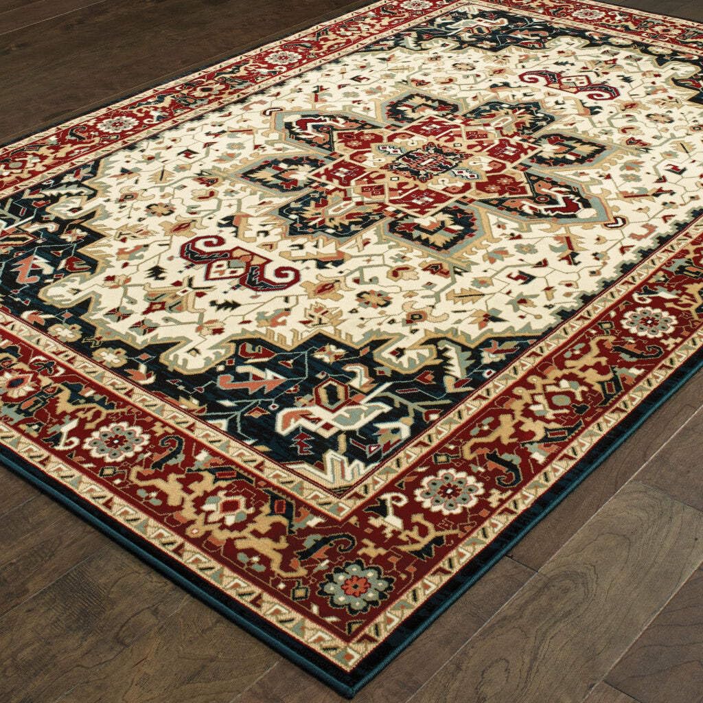 HomeRoots 509139 8 x 11 ft. Red & Ivory Oriental Power Loom Stain Resistant Rectangle Area Rug