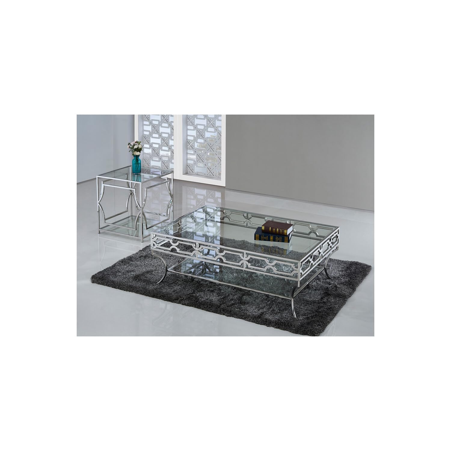 Abigail Glass and Stainless Steel Base End Table - Thumbnail 3