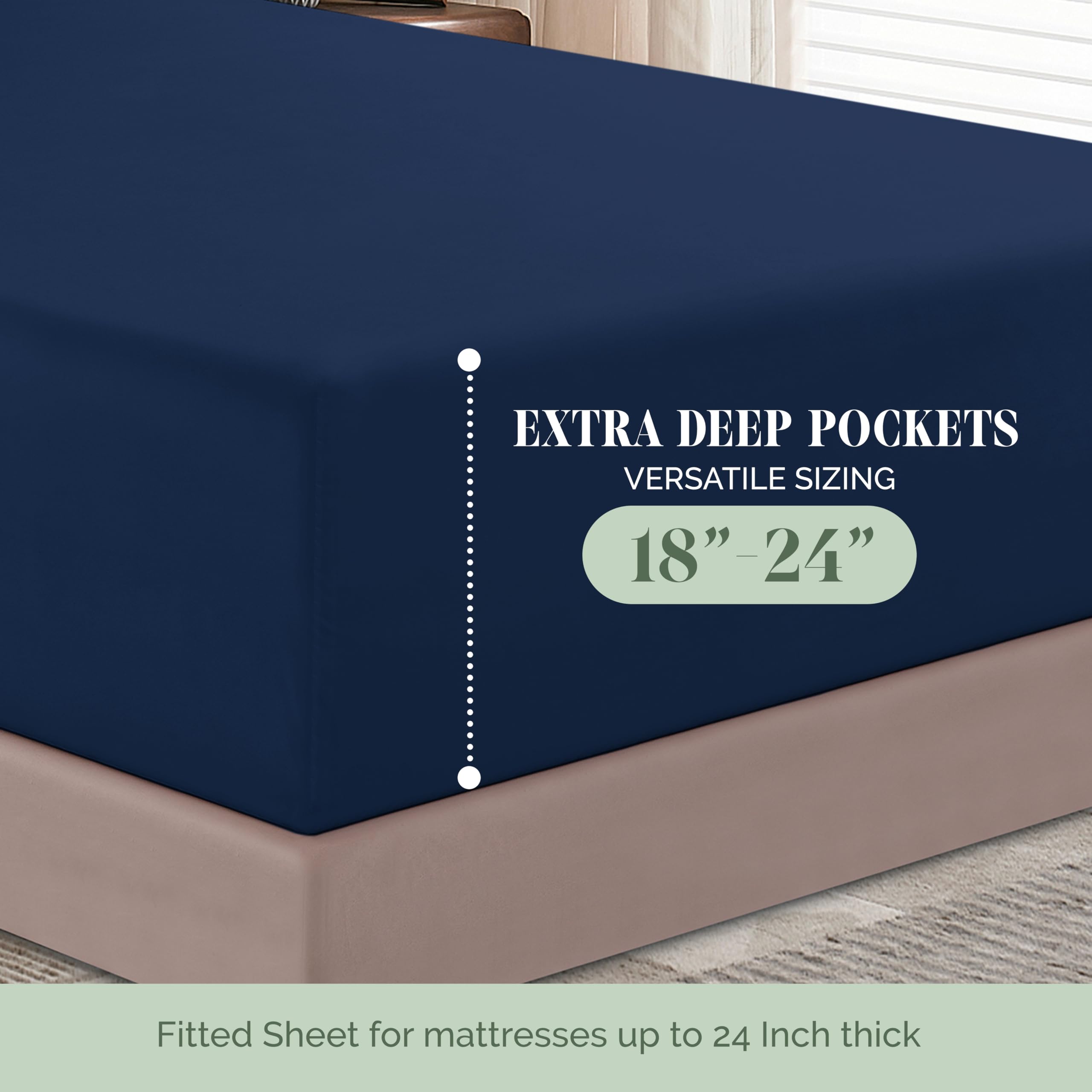 Elegant Comfort 1500 Premium Hotel Quality 18-24 Inches Deep - Extra Deep Pocket Single Fitted Sheet For High Mattress, Luxury And Softest, Smart Pocket - Wrinkle Free, Queen, Navy Blue