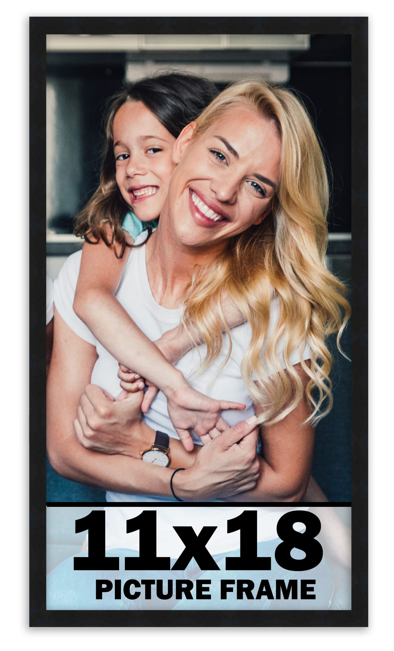 11x18 Frame Black Picture Frame - Complete Modern Photo Frame Includes UV Acrylic Shatter Guard Front, Acid Free Foam Backing Bo