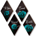 ONIZHITY Set of 4 Teal Bathroom Decor Rose Wooden Wall Decor Turquoise Bathroom Decor Romantic Farmhouse Teal Wall Decor Breathe
