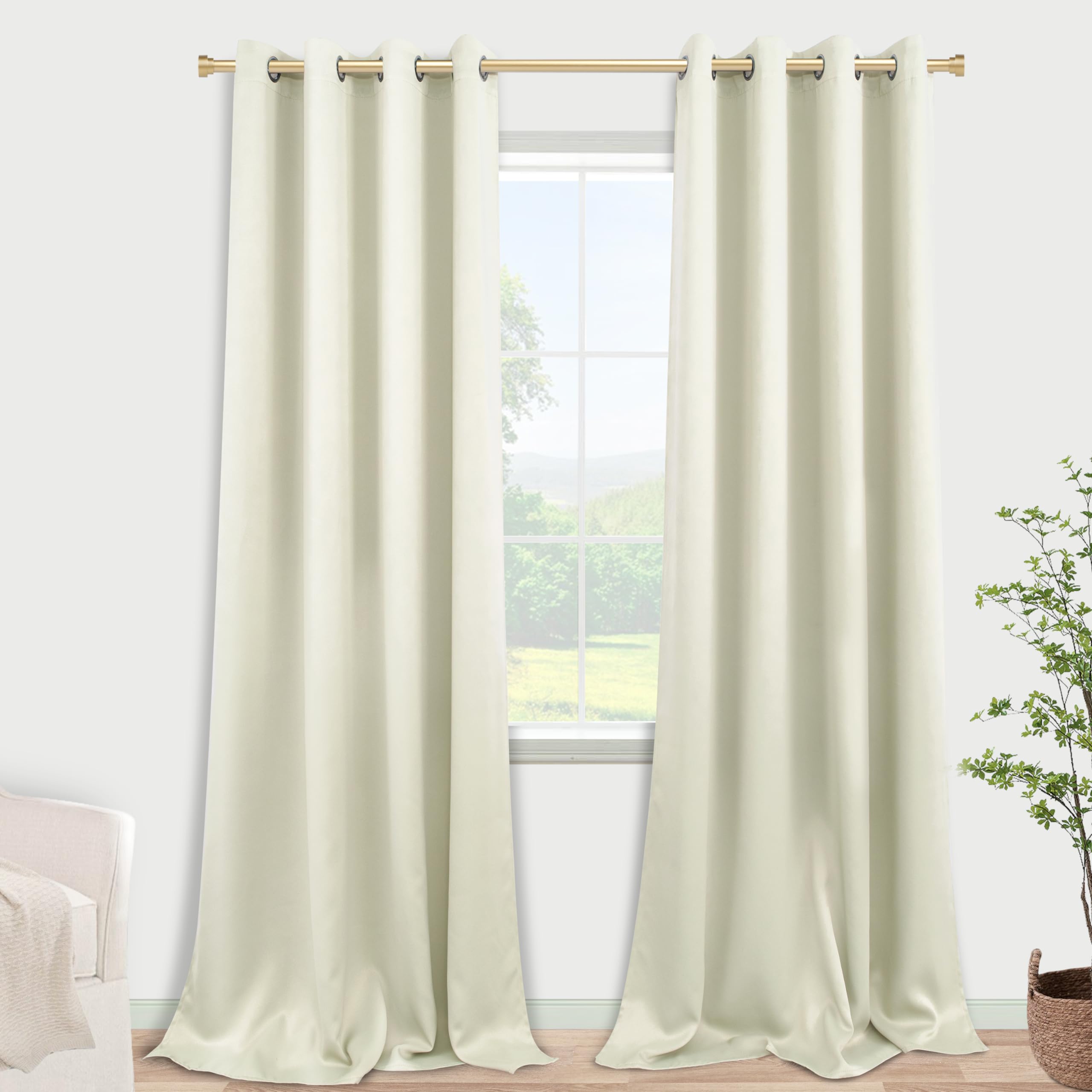 Koufall 52X105 Inches Long Beige Blackout Curtains For Living Room