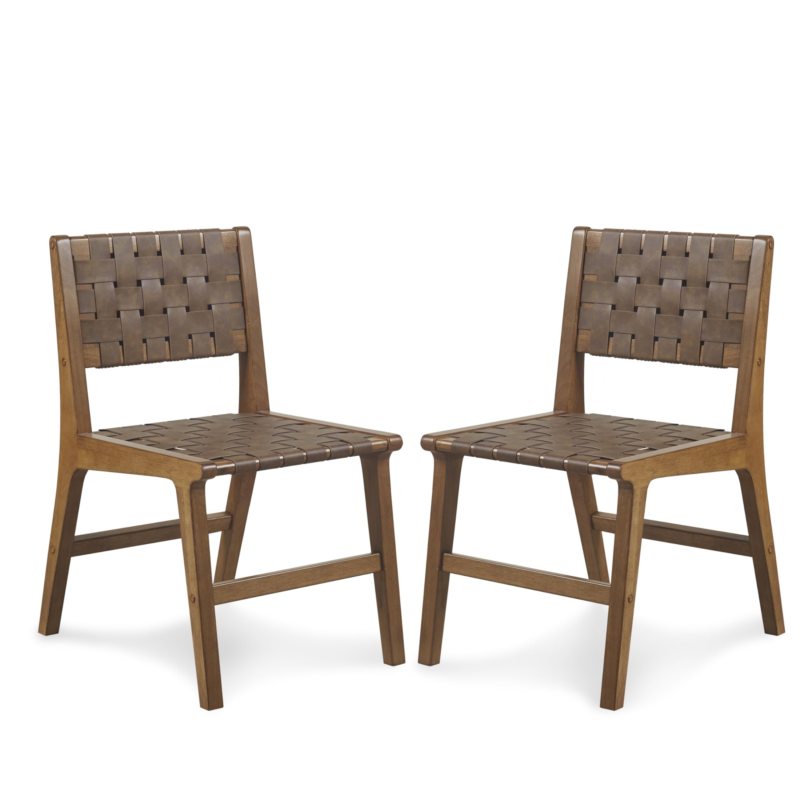 INK+IVY Oslo Dining Chair Set of 2, Mid-Century Modern Accent Chair, Woven Faux Leather Back & Seats, Solid Wood Side Chair Indo