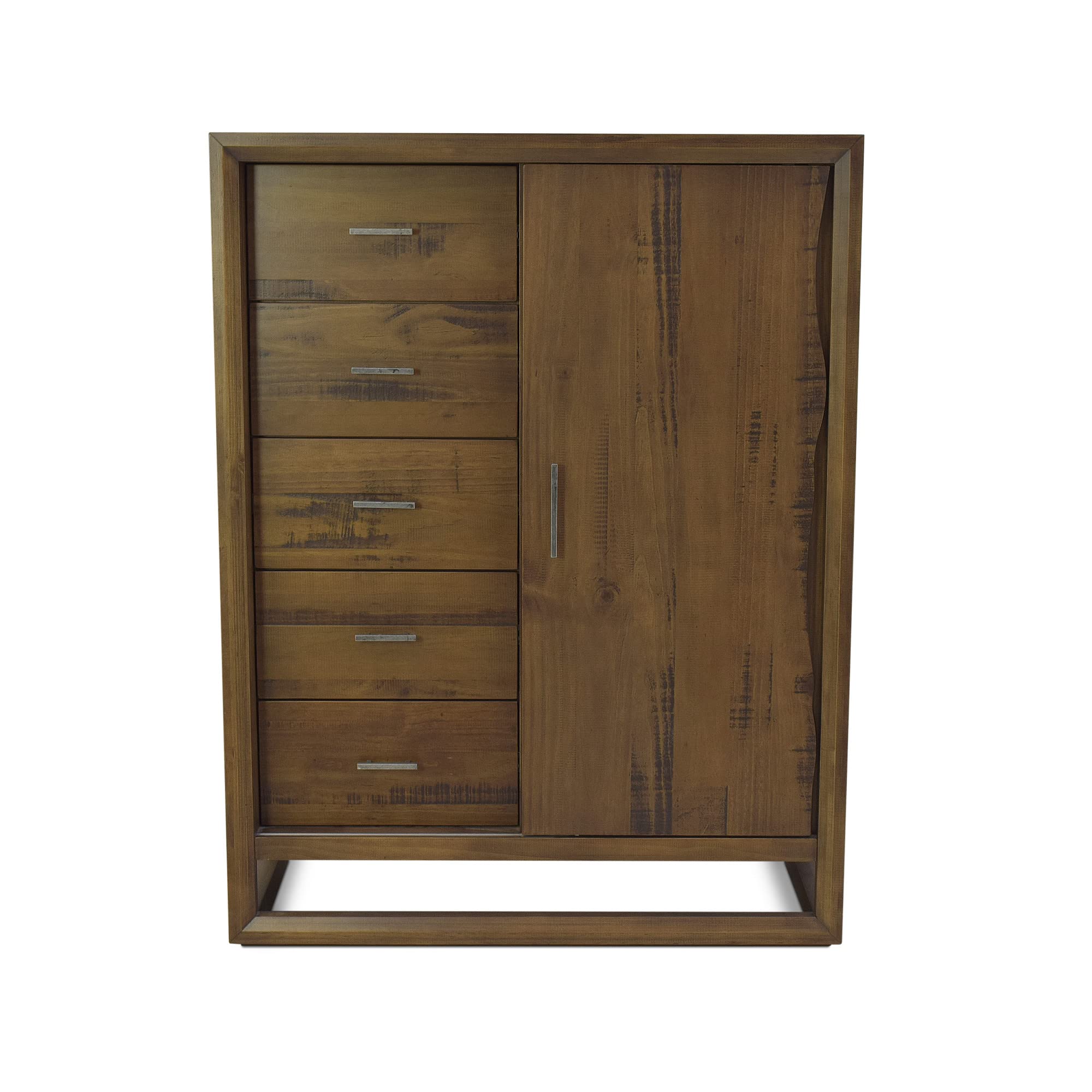 Steve Silver Lofton Gentleman's, Solid Pine, Modern Rustic Style, Five Drawers, Sliding Door, Mocha Finish, Brown Chest, 40 x 52.12 x 20