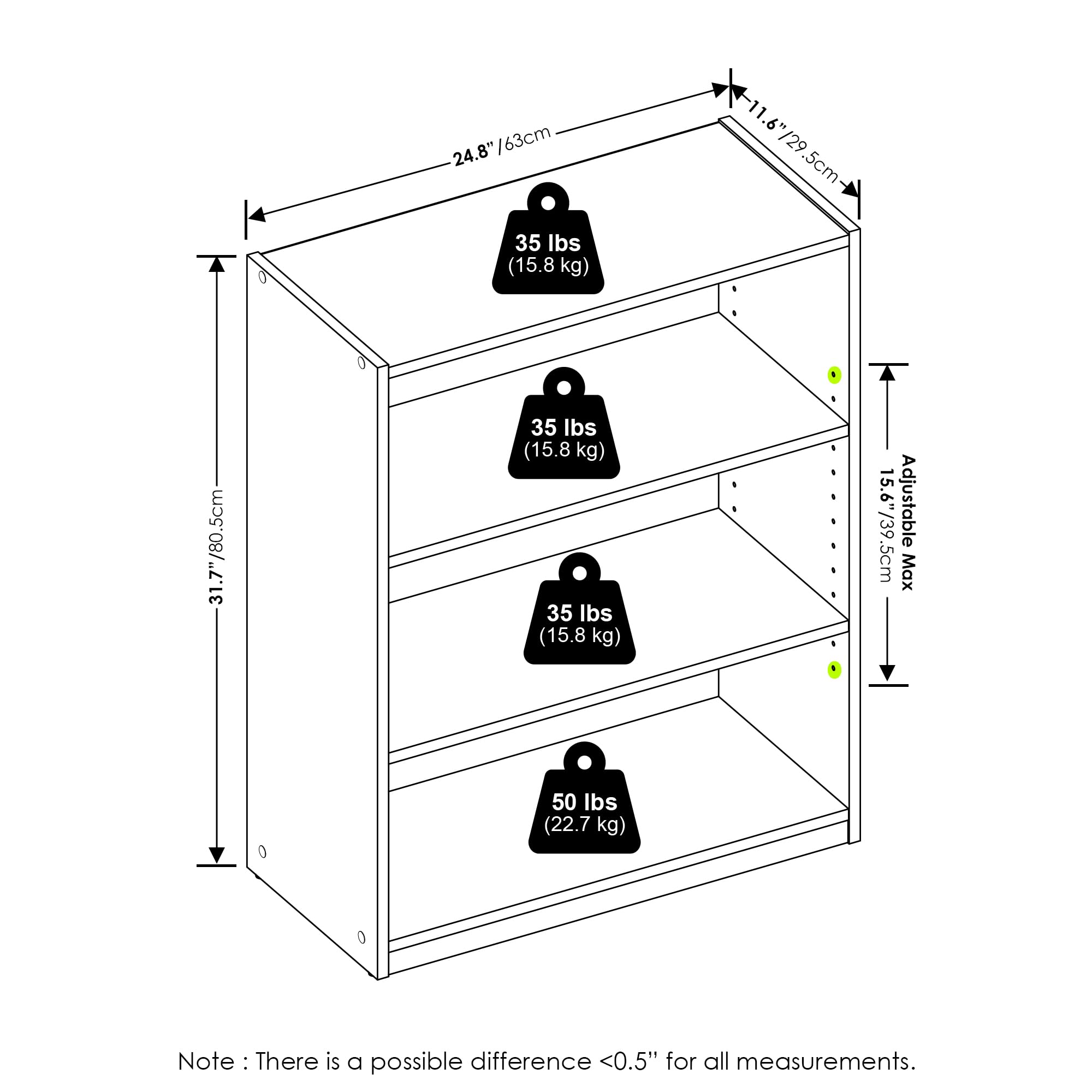 Furinno Gehry 3-Tier Bookcase, Bookshelf with Adjustable Shelves, White