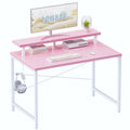 Pamray 32 Inch Small Computer Desk with Monitor Stand, Simple Office Desk with Headphone Hook for Small Spaces, Kids Study Writi