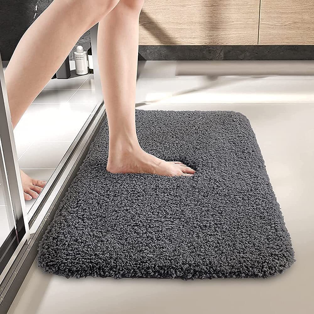 LUCRE Microfiber Bath Mat for Bathroom Anti Slip (40X60 CM) Grey, Pack of 1 Model: TPR_mat49