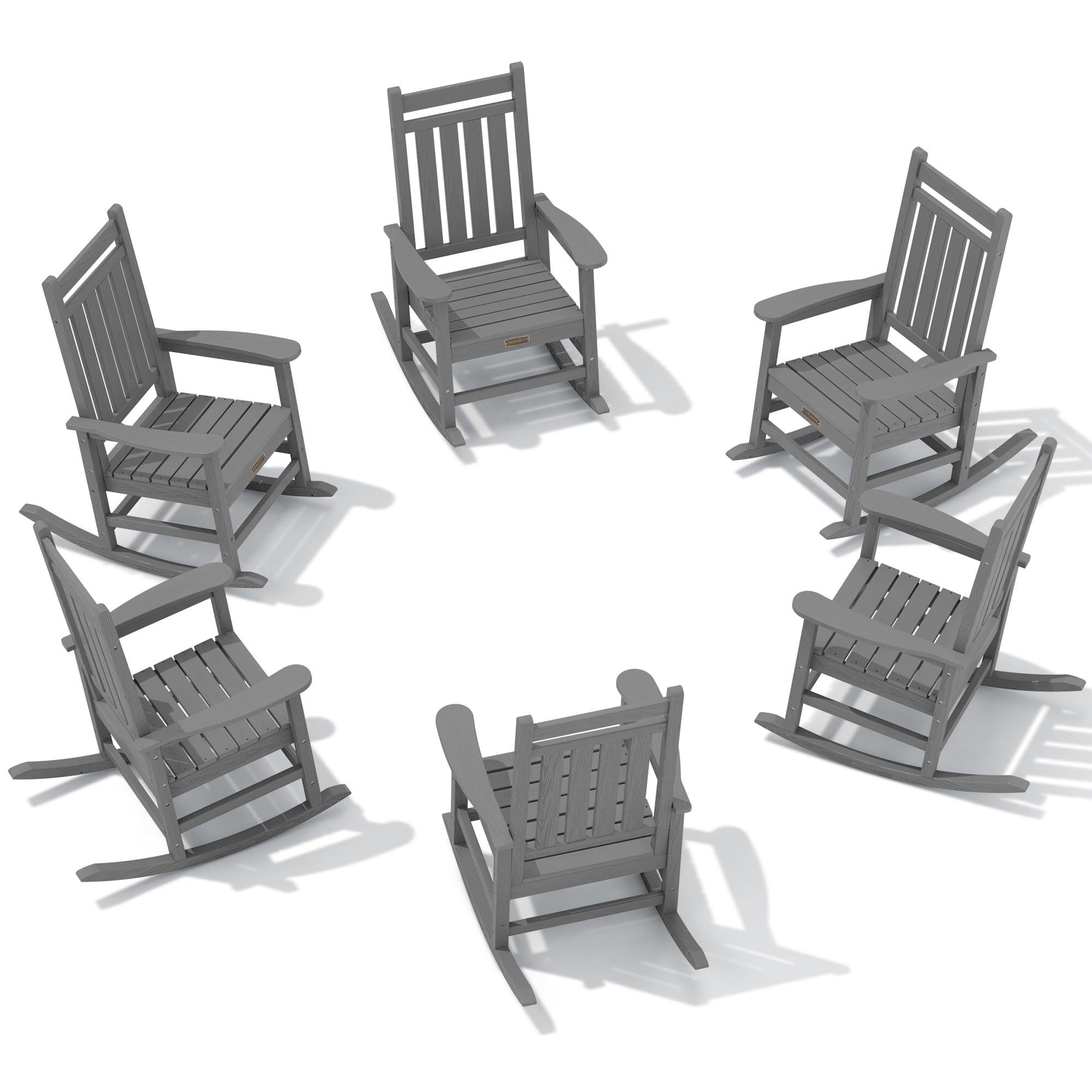 Serwall Hdpe Outdoor Rocking Chair Set Of 6, Outdoor Rocking Chairs For Adults, All Weather Outdoor Rockers For Lawn, Grey