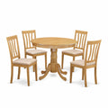 East West Furniture ANTI5-OAK-C 5 Piece Dining Room Table Set Includes a Round Wooden Table with Pedestal and 4 Linen Fabric Kitchen Dining Chairs, 36x36 Inch, Oak