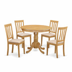 East West Furniture ANTI5-OAK-C 5 Piece Dining Room Table Set Includes a Round Wooden Table with Pedestal and 4 Linen Fabric Kitchen Dining Chairs, 36x36 Inch, Oak