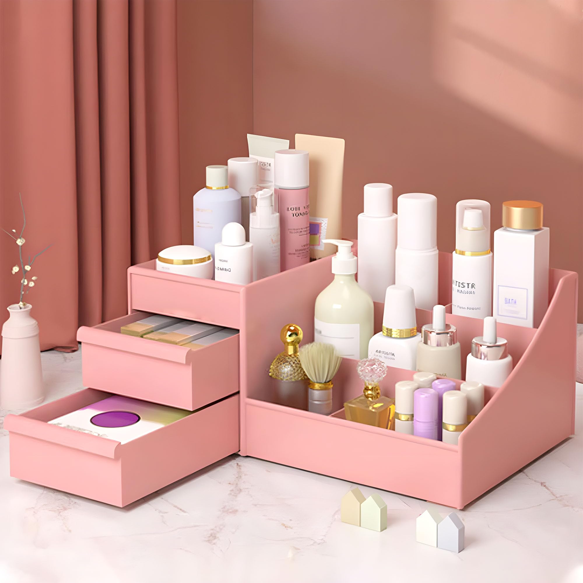 Kuber Industries Multipurpose Plastic Drawer Storage Organizer | Aesthetic Desk Stationary Item & Jewellery Holder For Home & Of