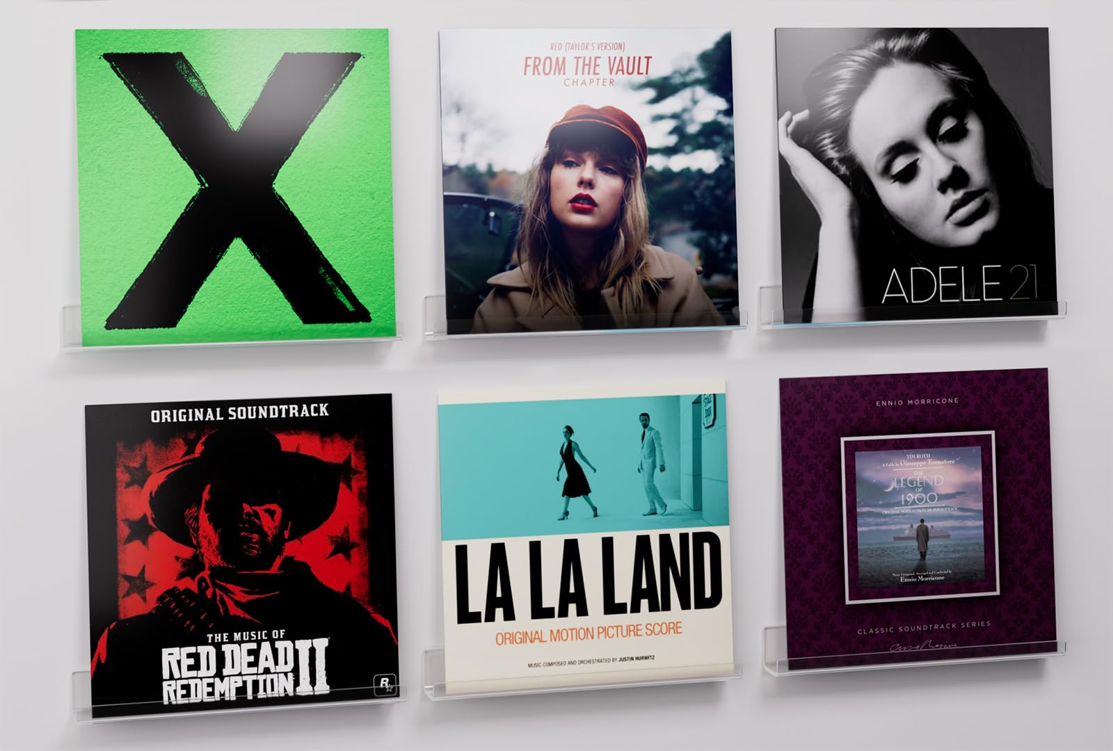 6 Pack Vinyl Record Wall Mount, Self-Adhesive 12'' Clear Vinyl Shelf Holder for Album Record Display & Storage, Invisible Acryli