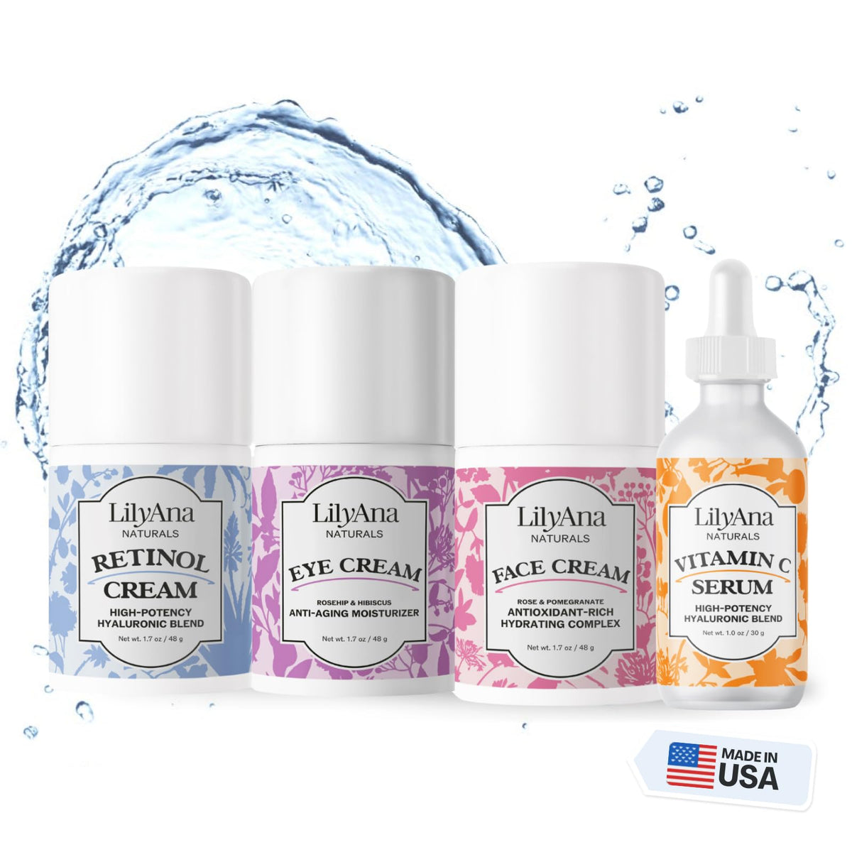 LilyAna Naturals Skincare Gift Set - Retinol Cream, Vitamin C Serum, Eye Cream and Face Cream Moisturizer - Anti Aging Skin Care