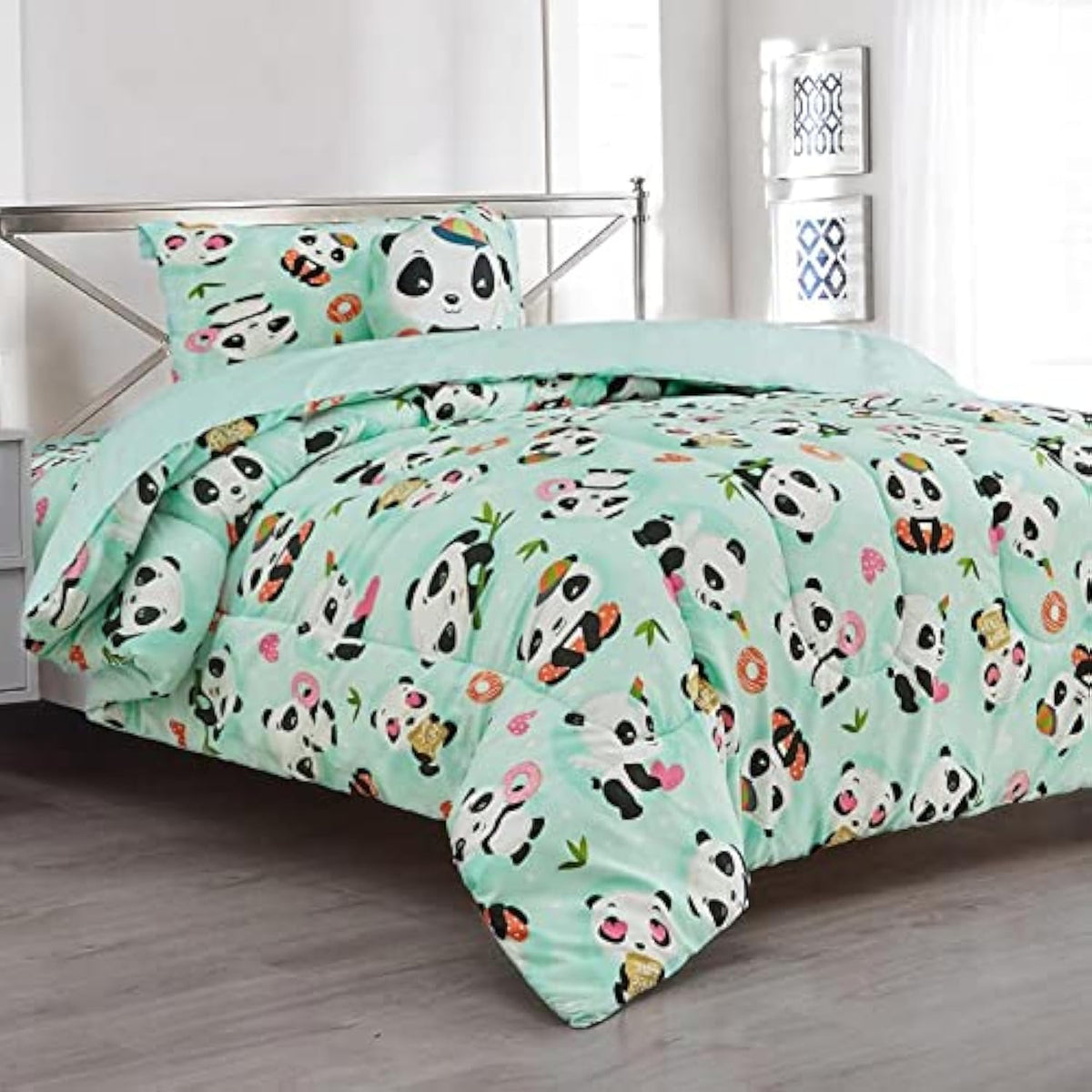 Sapphire Home 3 Piece Panda Twin Kids Comforter Set - Kids Bedding - Pillow Sham, Decorative Toy Pillow - Toddler Bed Kit, Panda