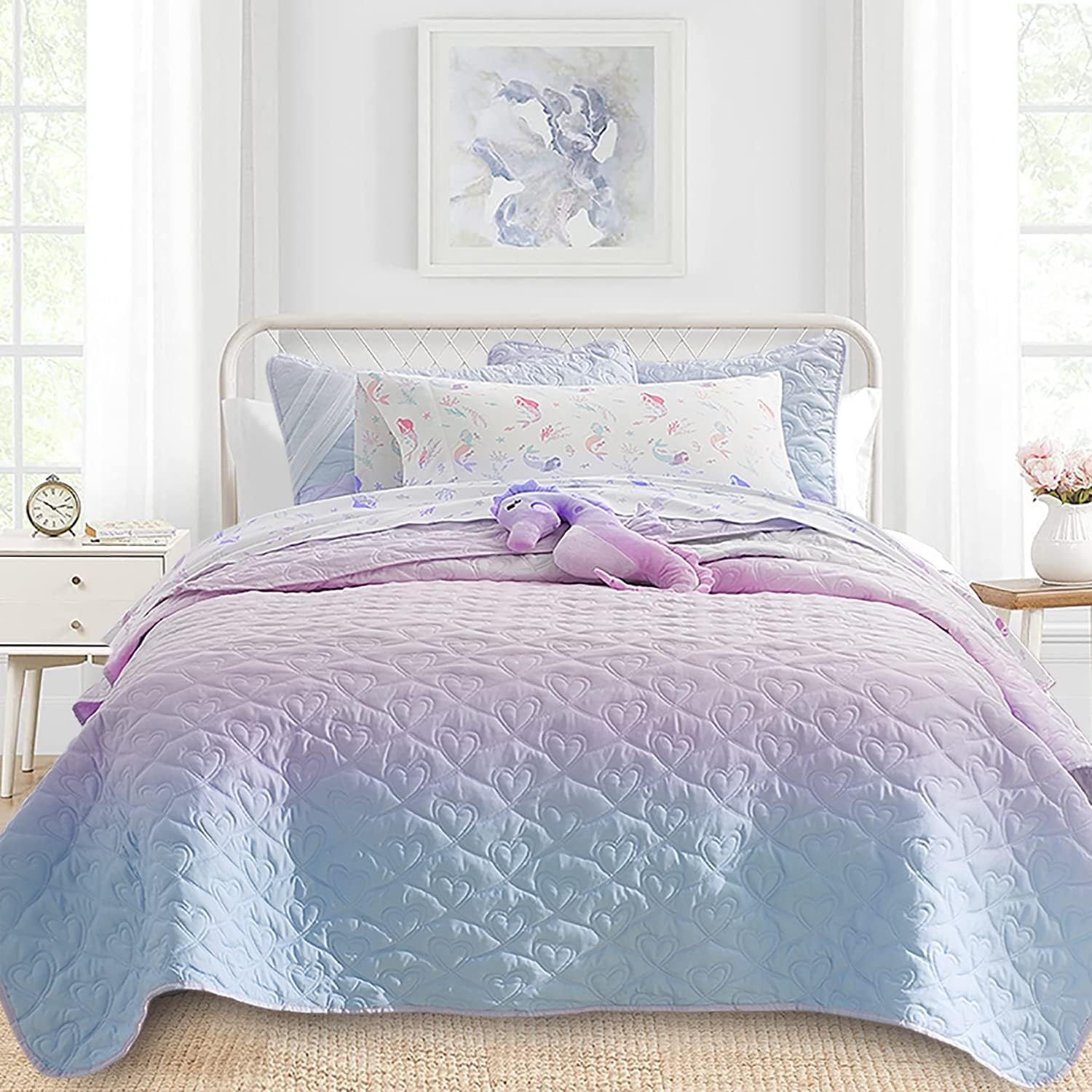 Schnauzer Home Quilt Set Full Queen Size 3 Piece, Bailey Pattern Printed Bedding Coverlet Set, Lightweight Soft Reversible Bedsp