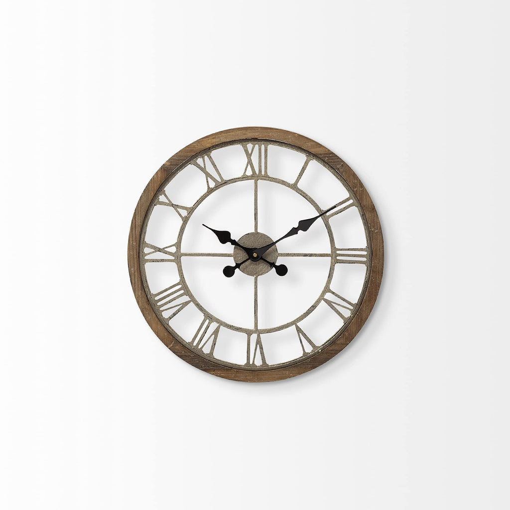 HomeRoots Wood 19' Large Brown Farmhouse Style Wall Clock