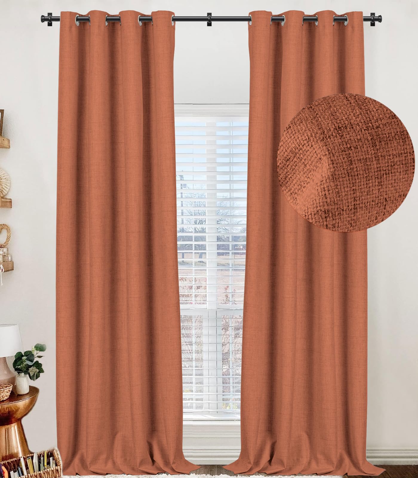 100% Blackout Curtains 90 Inches Long,Linen Blackout Curtains 90 Inch Length 2 Panels Set,Thermal Insulated Full Light Blackout