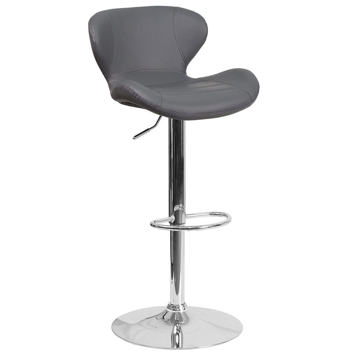 Flash Furniture Contemporary Gray Vinyl Adjustable Height Barstool With Curved Back And Chrome Base